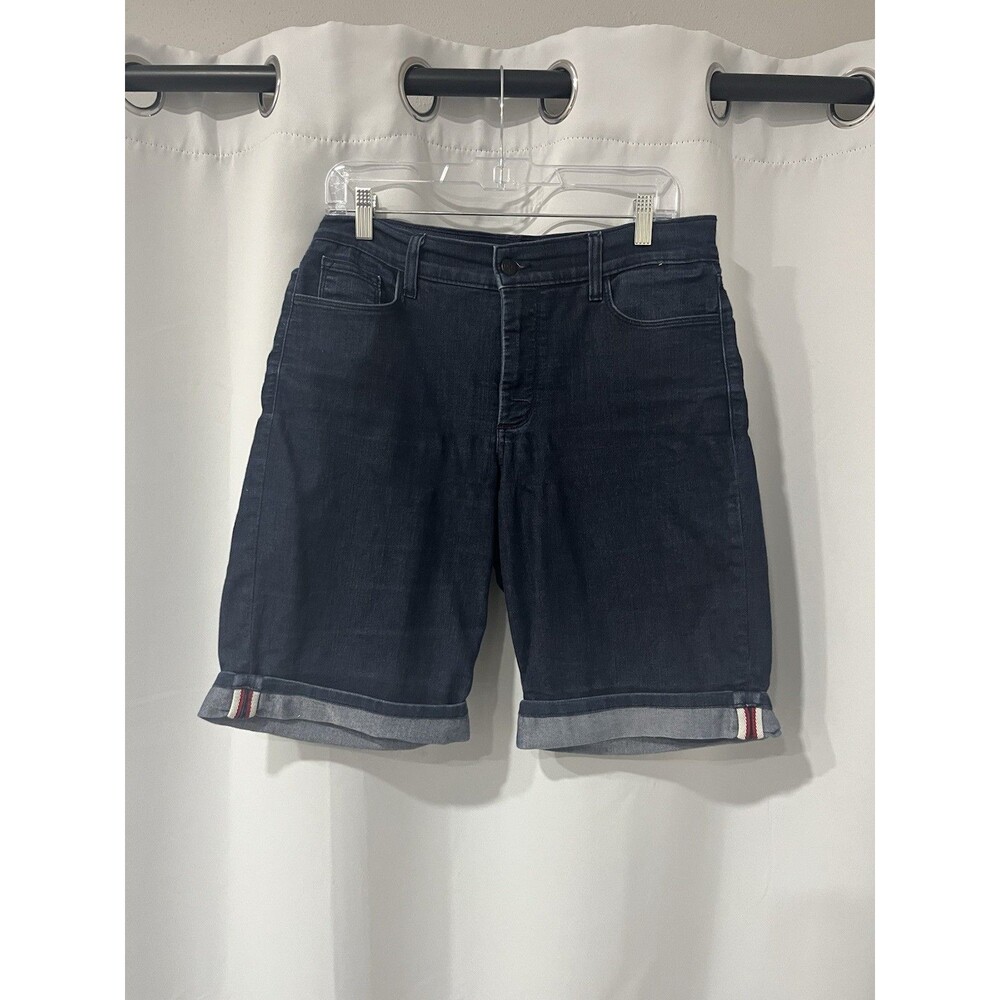 NYDJ Denim Bermuda Shorts 8 Dark Wash Cuffed Hem Ribbon Stretch Jean Shorts